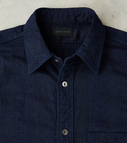 SSS26-01W Indigo Dyed Sengen Jacquard Work Shirt