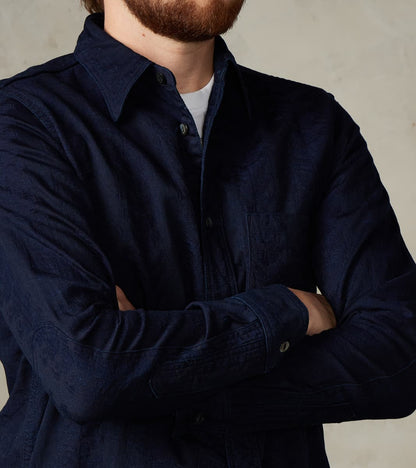 SSS26-01W Indigo Dyed Sengen Jacquard Work Shirt