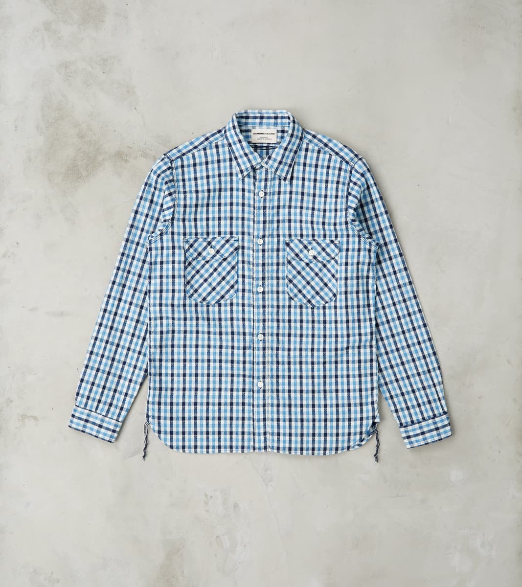 Samurai - SSS25-CSW Natural Indigo Dyed Sashiko Gingham Check Work Shi…