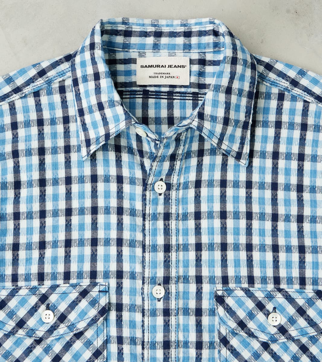 SSS25-CSW Natural Indigo Dyed Sashiko Gingham Check Work Shirt