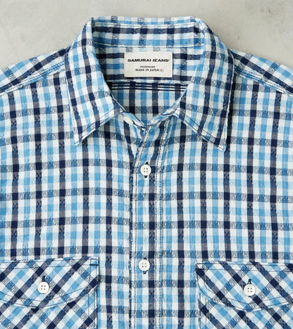 SSS25-CSW Natural Indigo Dyed Sashiko Gingham Check Work Shirt