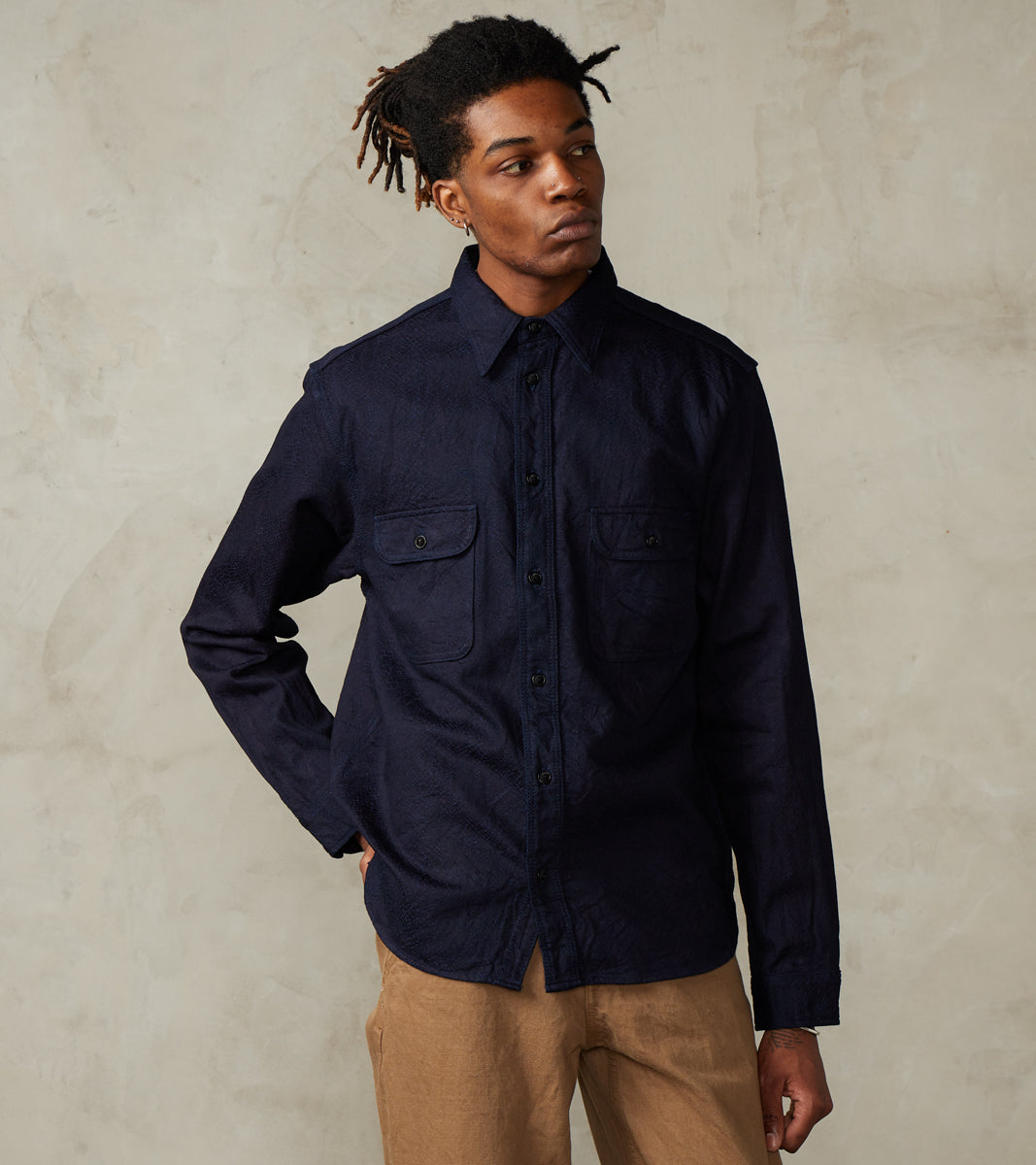 Samurai - SSS24-01W Indigo Dyed Snake Jacquard Work Shirt