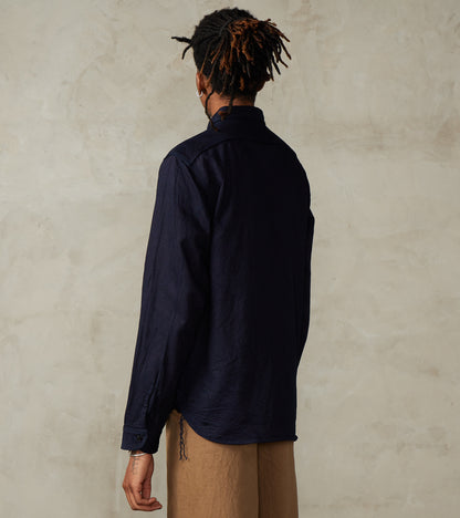 SSS25-01W Indigo Dyed Snake Jacquard Work Shirt