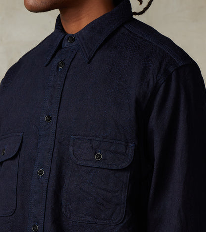 SSS25-01W Indigo Dyed Snake Jacquard Work Shirt