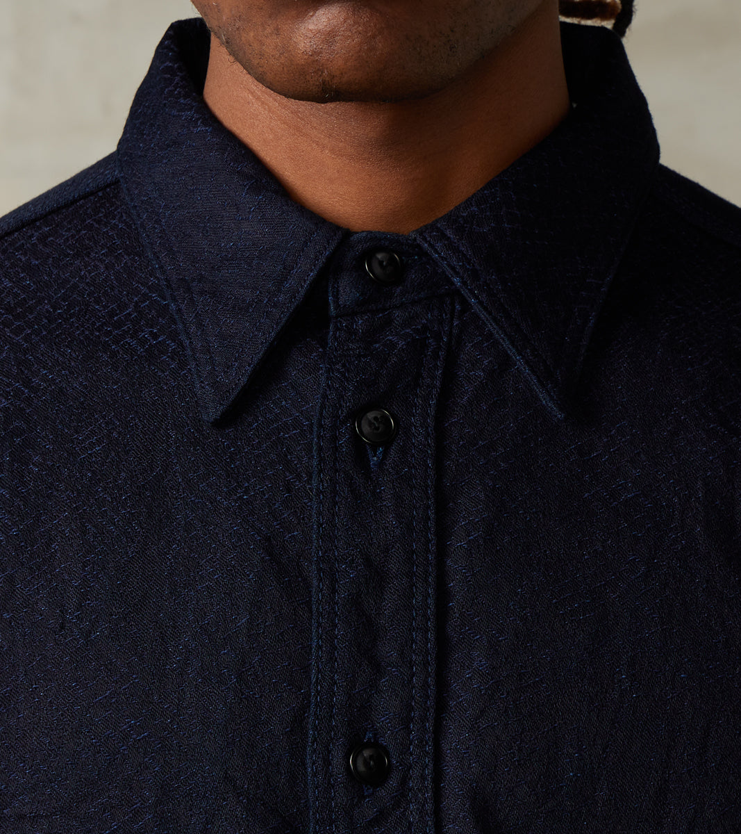 SSS25-01W Indigo Dyed Snake Jacquard Work Shirt