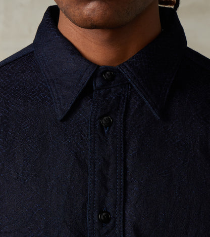 SSS25-01W Indigo Dyed Snake Jacquard Work Shirt