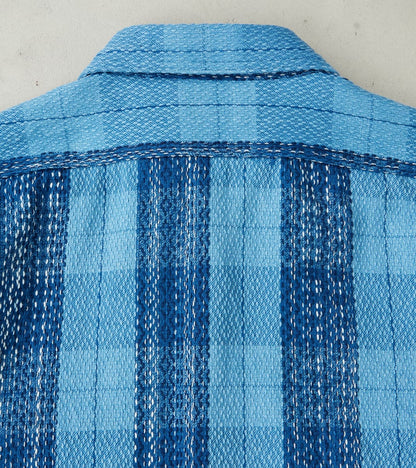 SKN24-01W Indigo Dyed Sashiko Flannel Rain Drop Kasuri Work Shirt