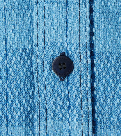 SKN24-01W Indigo Dyed Sashiko Flannel Rain Drop Kasuri Work Shirt
