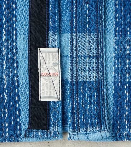 SKN24-01W Indigo Dyed Sashiko Flannel Rain Drop Kasuri Work Shirt