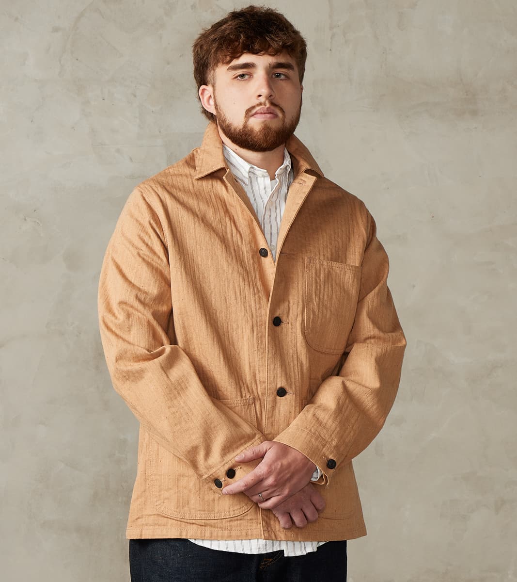 Natural Brown Fox Cotton Military Herringbone Twill Work Jacket
