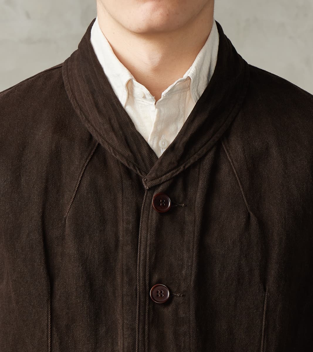 Lot. 327 Modified Shawl Collar Jacket - Cotton Washi Twill - Mud Dyed Brown