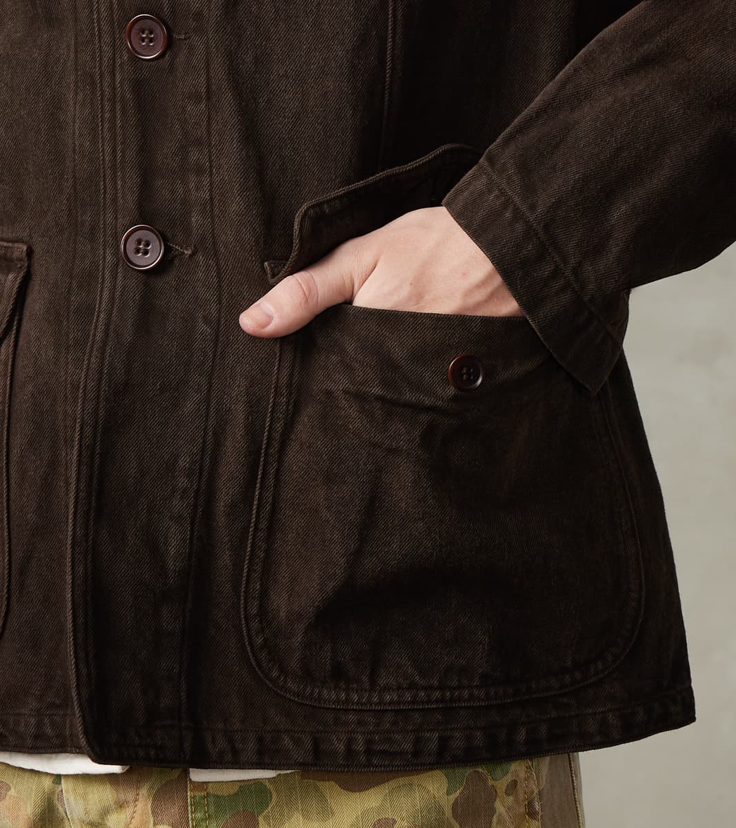 Lot. 327 Modified Shawl Collar Jacket - Cotton Washi Twill - Mud Dyed Brown