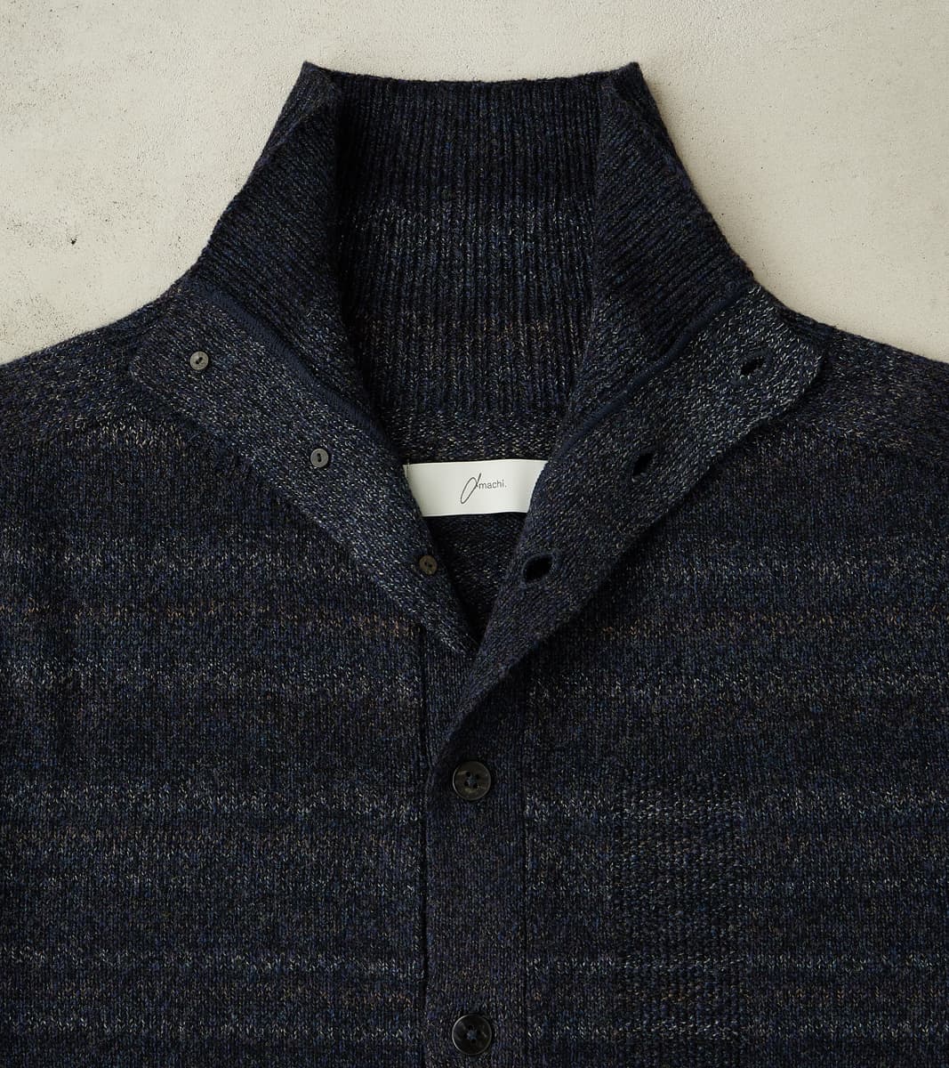 Gradation Trace of Repair High Neck Cardigan - Navy Black