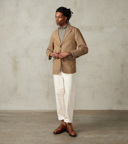 Single Breasted 2-Button Jacket - Cotton Recycled Polyester Twill - Khaki