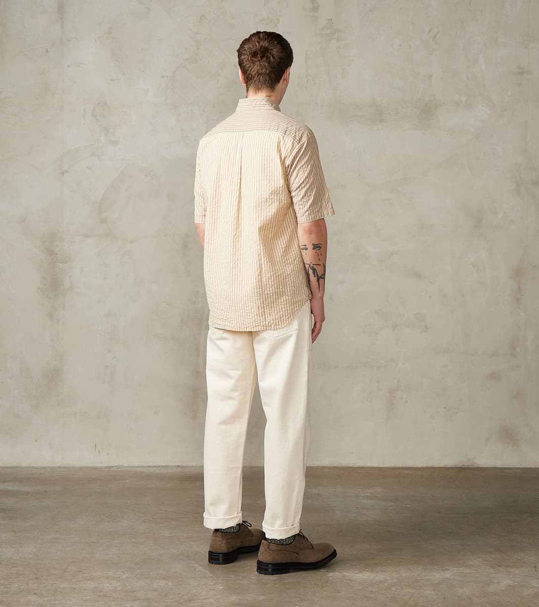 Baggy Fit Short Sleeve Crazy Shirt - Organic Cotton Seersucker Cloth - Brown