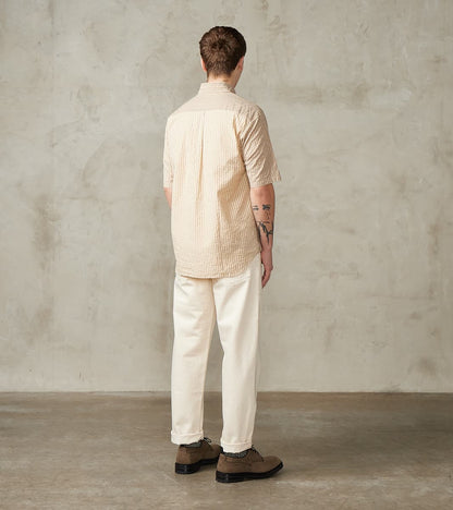 Baggy Fit Short Sleeve Crazy Shirt - Organic Cotton Seersucker Cloth - Brown