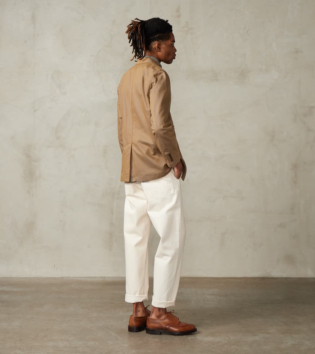 Single Breasted 2-Button Jacket - Cotton Recycled Polyester Twill - Khaki