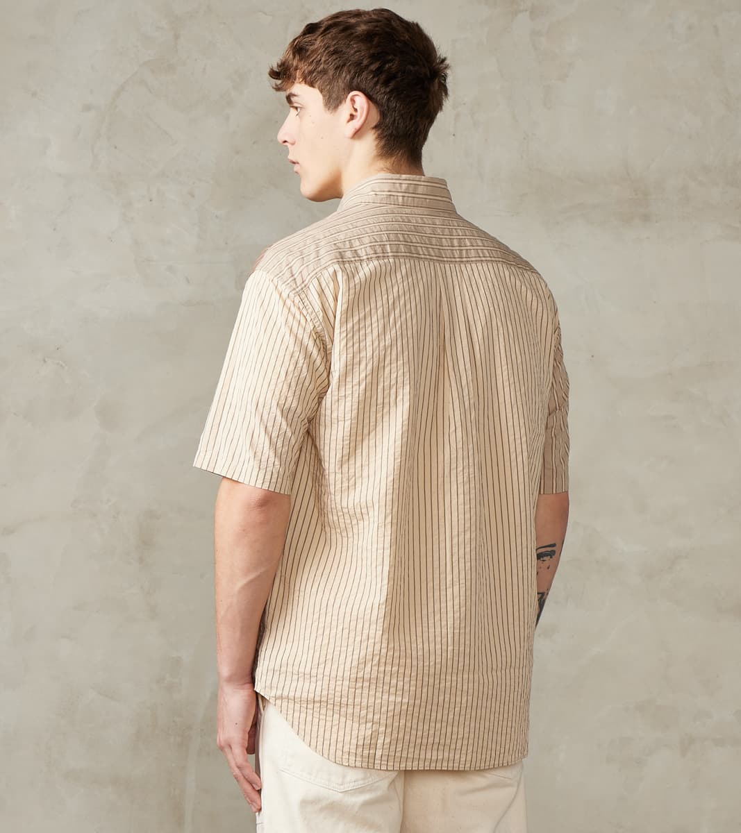 Baggy Fit Short Sleeve Crazy Shirt - Organic Cotton Seersucker Cloth - Brown