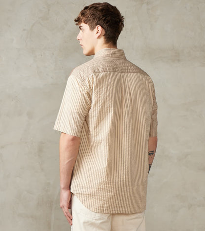 Baggy Fit Short Sleeve Crazy Shirt - Organic Cotton Seersucker Cloth - Brown