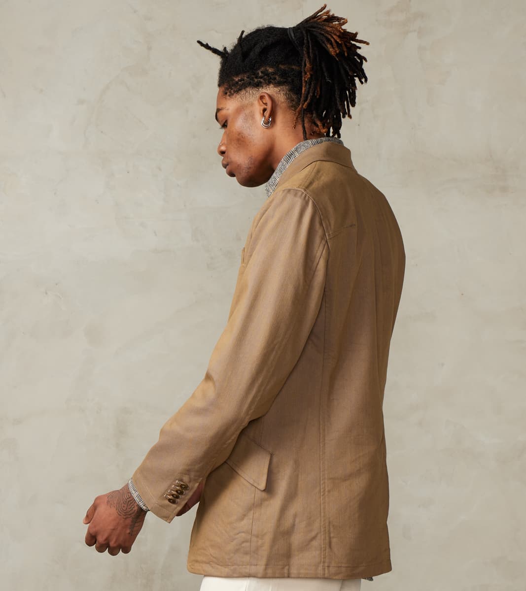 Single Breasted 2-Button Jacket - Cotton Recycled Polyester Twill - Khaki