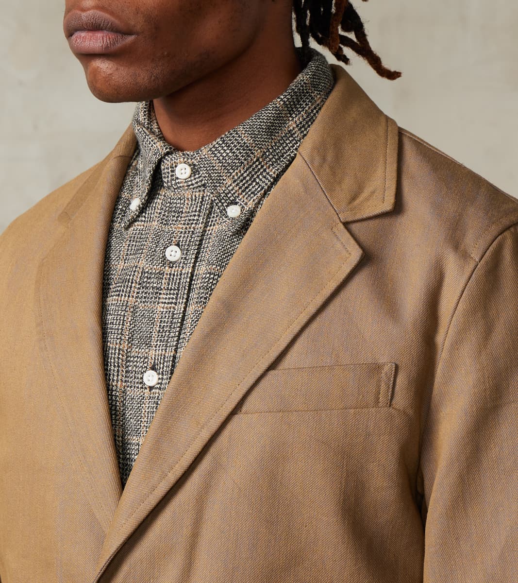 Single Breasted 2-Button Jacket - Cotton Recycled Polyester Twill - Khaki