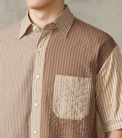 Baggy Fit Short Sleeve Crazy Shirt - Organic Cotton Seersucker Cloth - Brown
