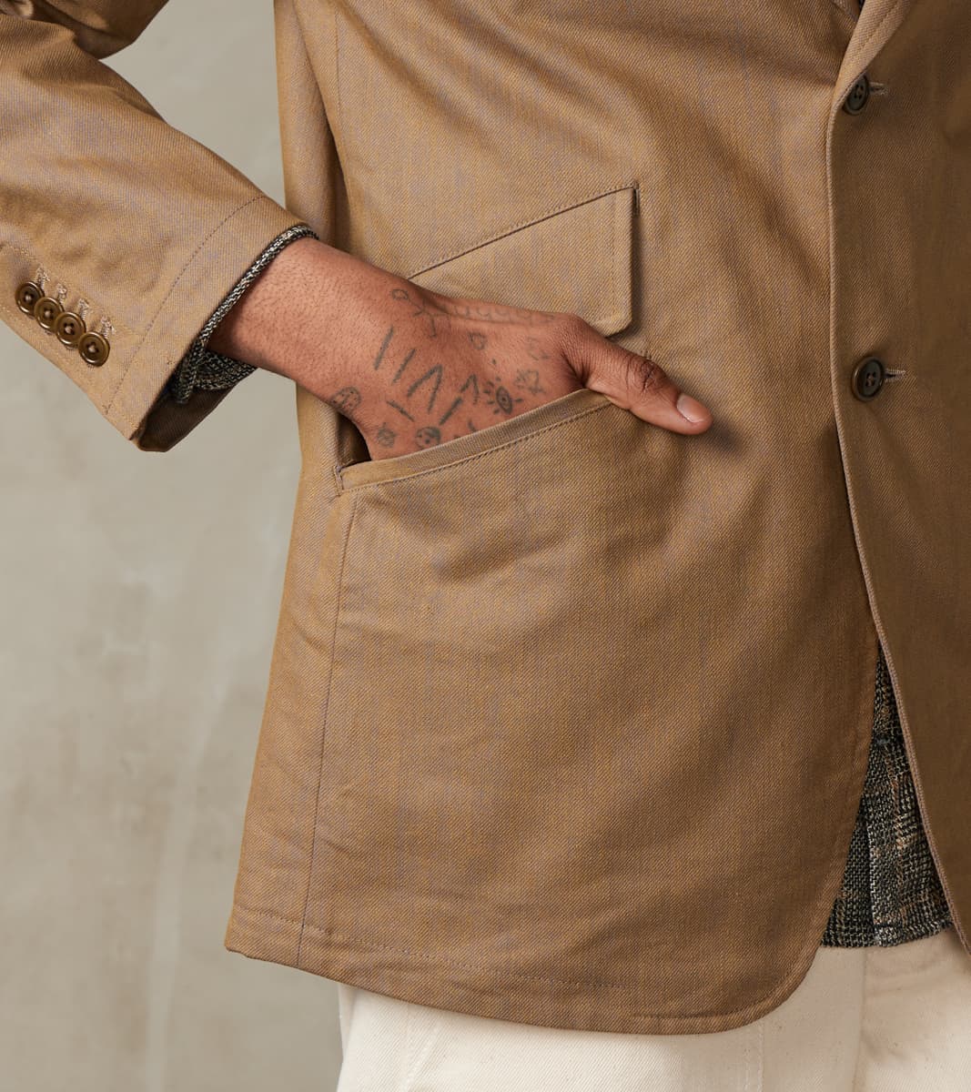 Single Breasted 2-Button Jacket - Cotton Recycled Polyester Twill - Khaki