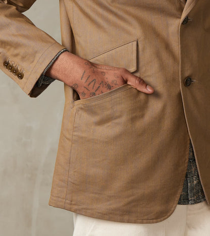 Single Breasted 2-Button Jacket - Cotton Recycled Polyester Twill - Khaki