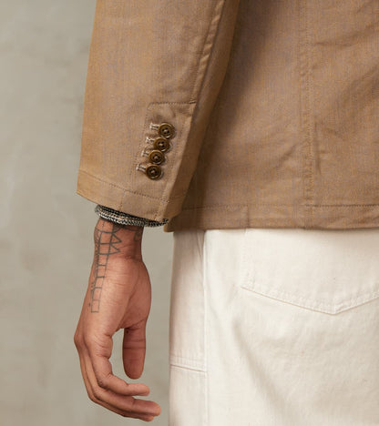 Single Breasted 2-Button Jacket - Cotton Recycled Polyester Twill - Khaki