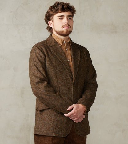 Single Breasted 2-Button Jacket - Neps Virgin Wool Tweed Cloth - Khaki