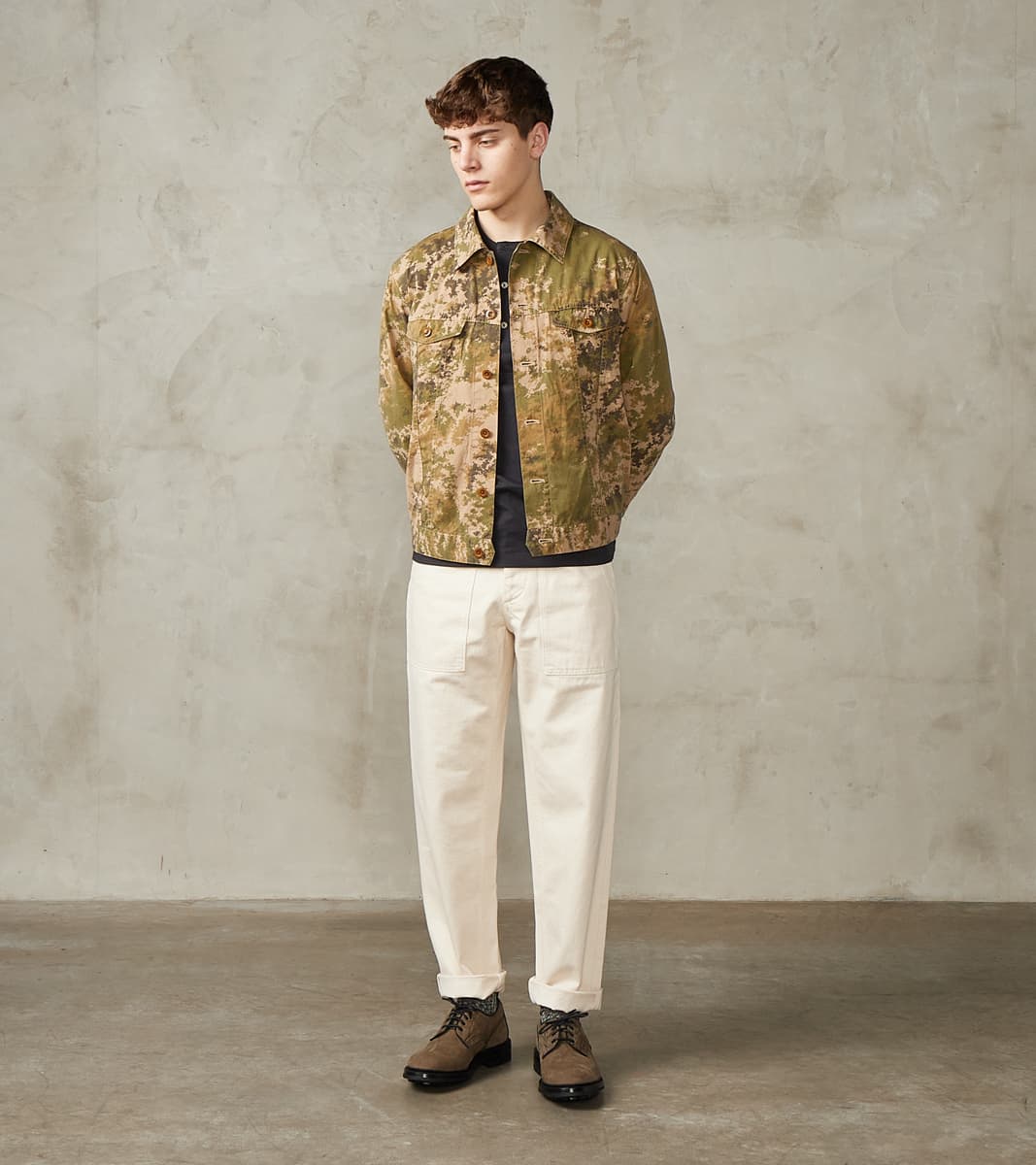 Trucker Jacket - Camo Garment Dye Cotton Cloth - Beige
