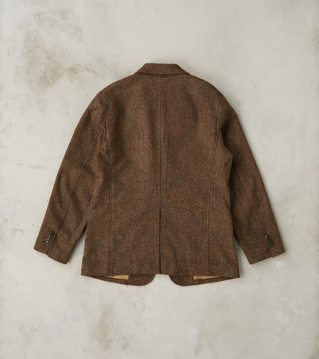 Single Breasted 2-Button Jacket - Neps Virgin Wool Tweed Cloth - Khaki