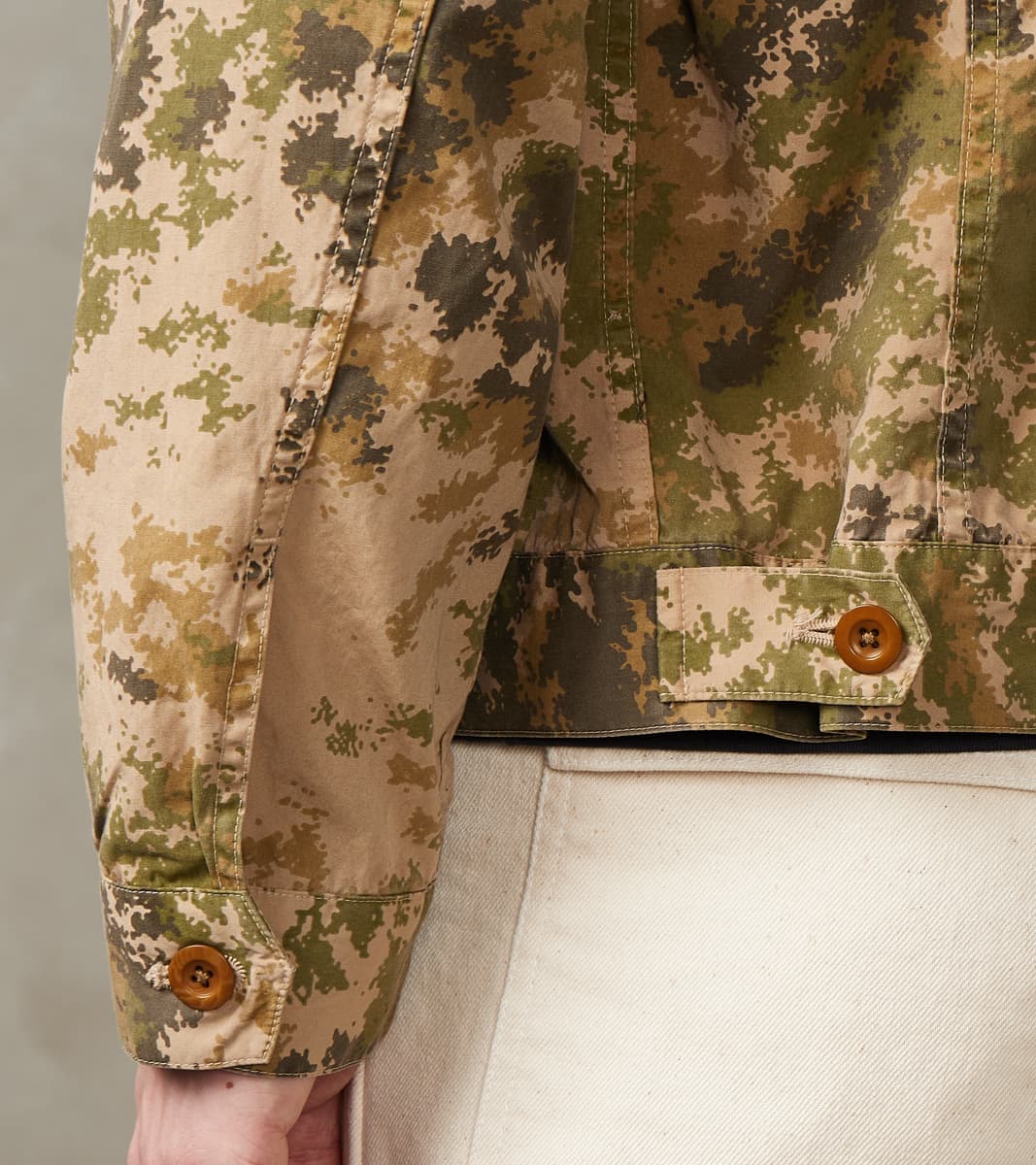 Trucker Jacket - Camo Garment Dye Cotton Cloth - Beige