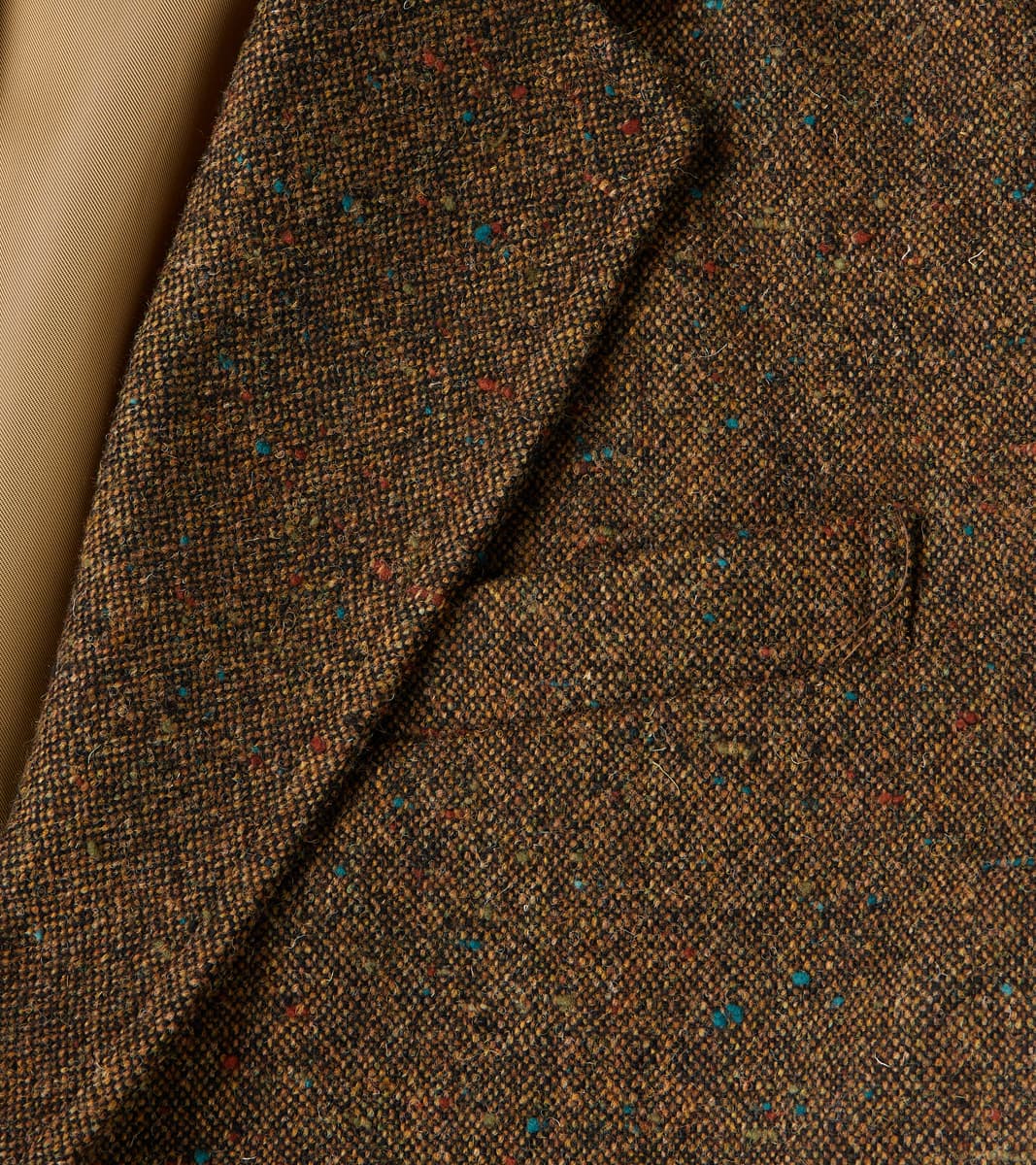 Single Breasted 2-Button Jacket - Neps Virgin Wool Tweed Cloth - Khaki
