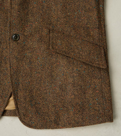 Single Breasted 2-Button Jacket - Neps Virgin Wool Tweed Cloth - Khaki