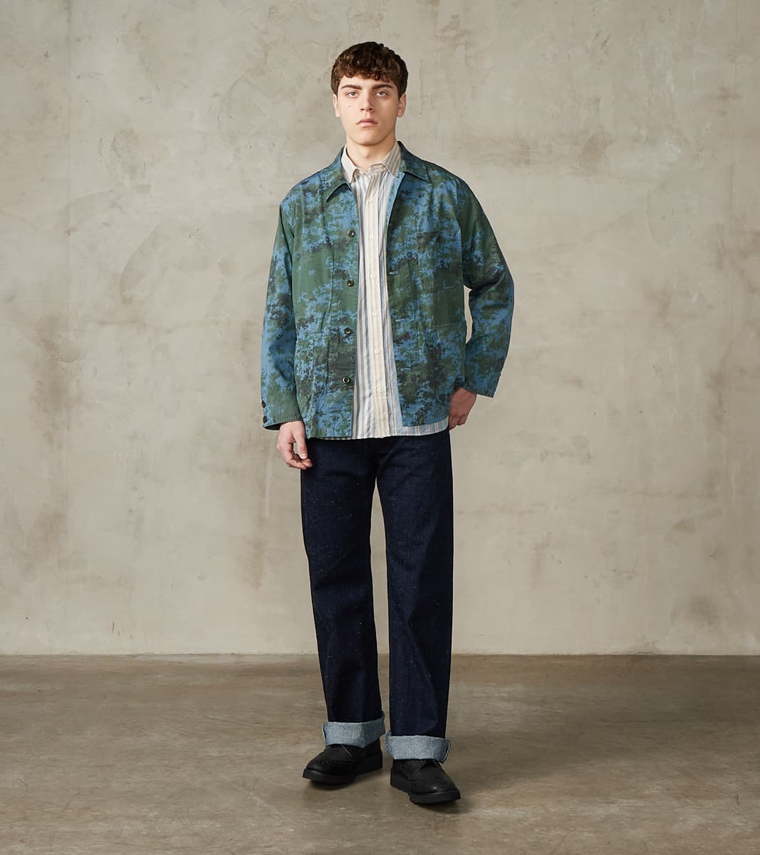 Cover All Jacket - Camo Garment Dye Cotton Cloth - Blue