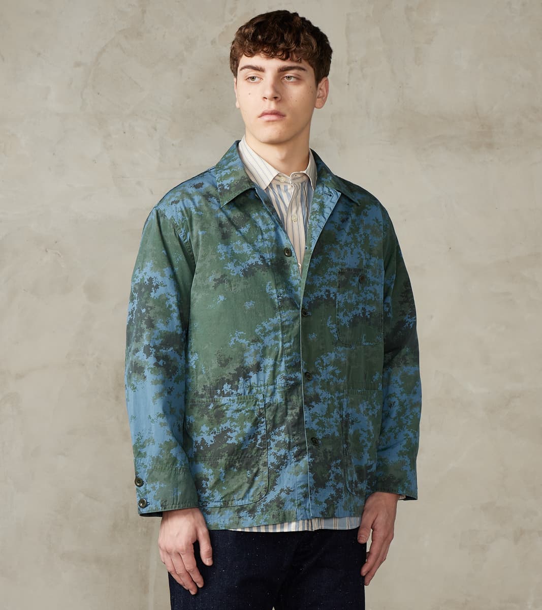 ts(s) Cover All Jacket - Camo Garment Dye Cotton Cloth - Blue