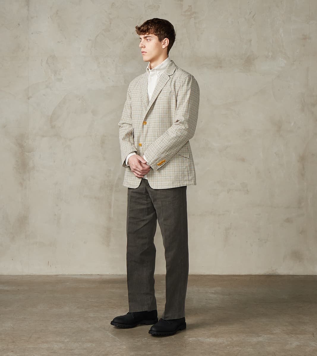 ts(s) Single Breasted 2-Button Jacket - Smoky Plaid Cotton Twill Cloth…