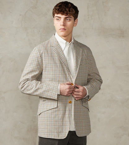 Single Breasted 2-Button Jacket - Smoky Plaid Cotton Twill Cloth - Tattersall