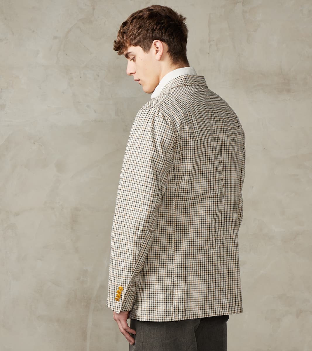 Single Breasted 2-Button Jacket - Smoky Plaid Cotton Twill Cloth - Tattersall