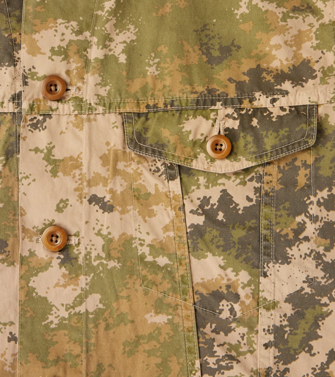 Trucker Jacket - Camo Garment Dye Cotton Cloth - Beige