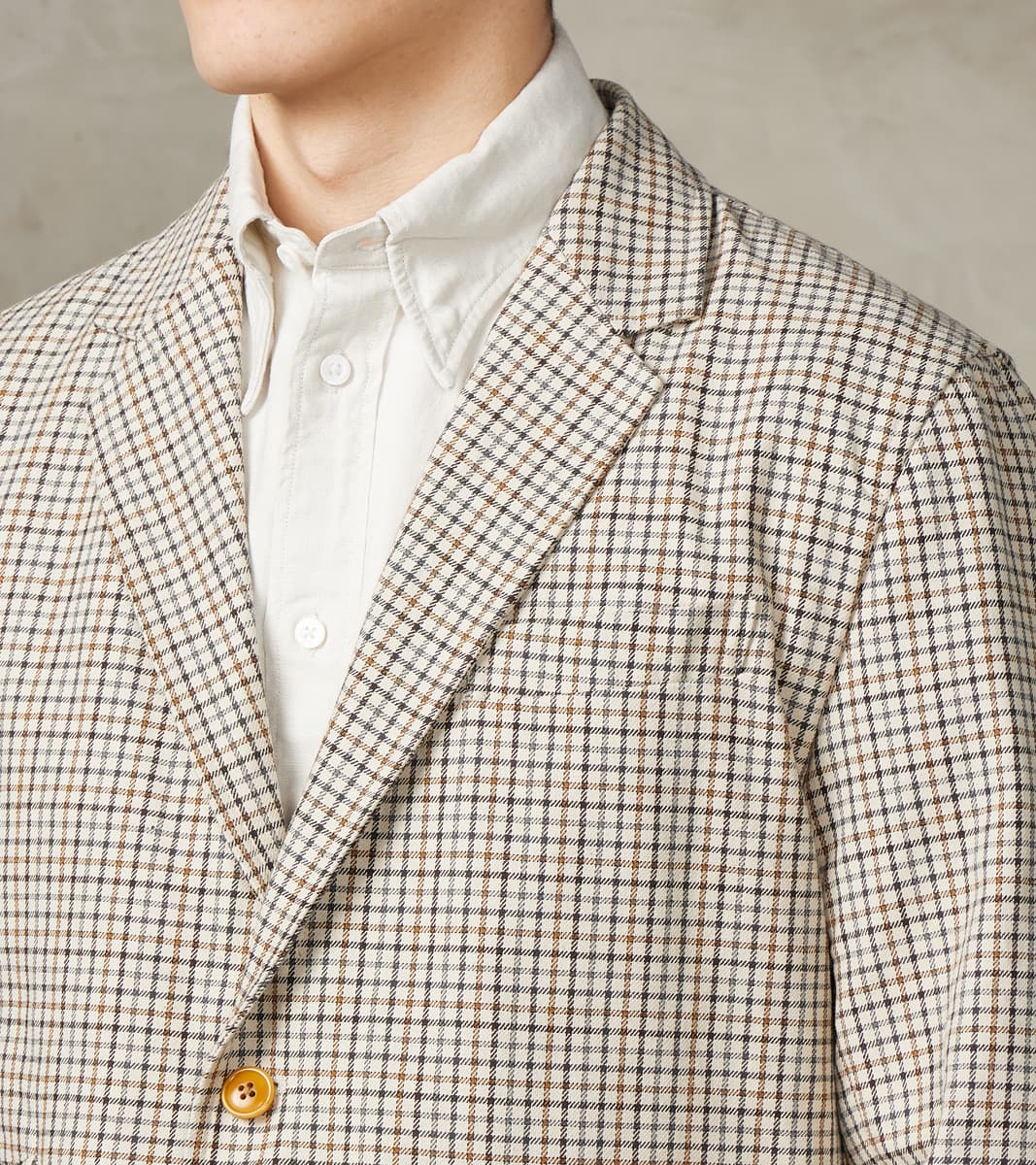 Single Breasted 2-Button Jacket - Smoky Plaid Cotton Twill Cloth - Tattersall