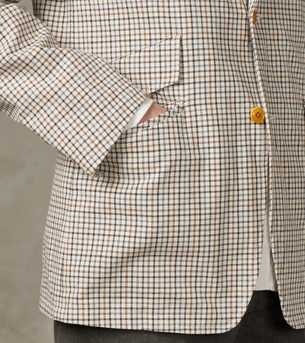 Single Breasted 2-Button Jacket - Smoky Plaid Cotton Twill Cloth - Tattersall