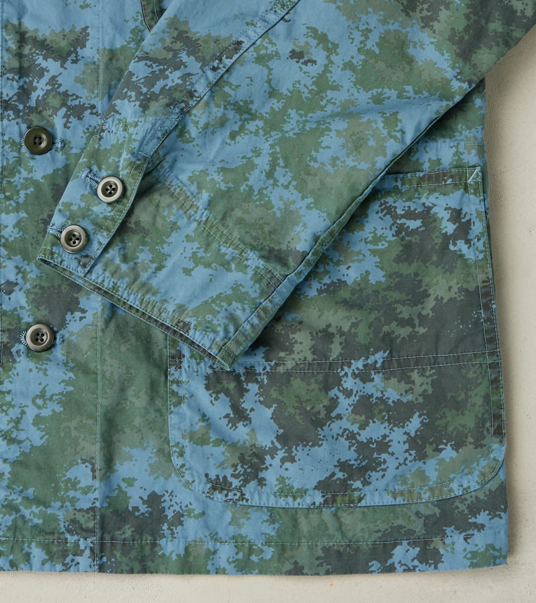 Cover All Jacket - Camo Garment Dye Cotton Cloth - Blue