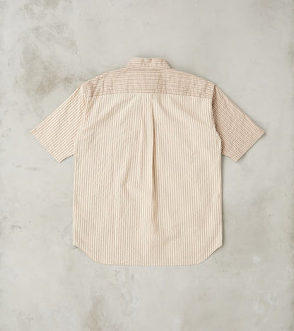 Baggy Fit Short Sleeve Crazy Shirt - Organic Cotton Seersucker Cloth - Brown