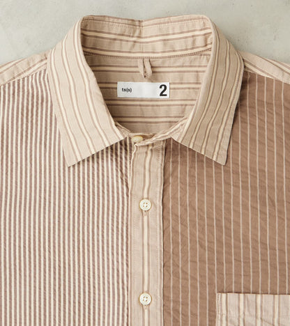 Baggy Fit Short Sleeve Crazy Shirt - Organic Cotton Seersucker Cloth - Brown