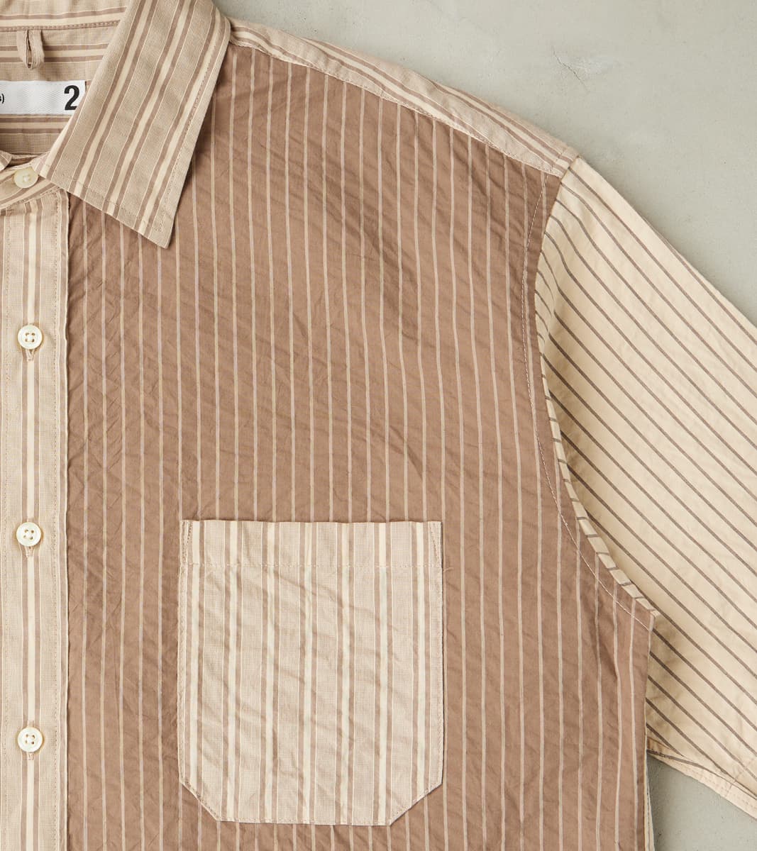 Baggy Fit Short Sleeve Crazy Shirt - Organic Cotton Seersucker Cloth - Brown