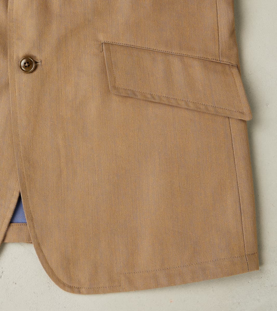 Single Breasted 2-Button Jacket - Cotton Recycled Polyester Twill - Khaki