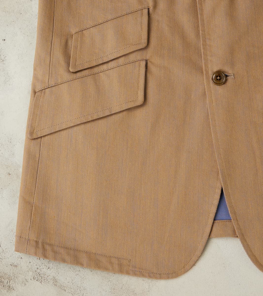 Single Breasted 2-Button Jacket - Cotton Recycled Polyester Twill - Khaki