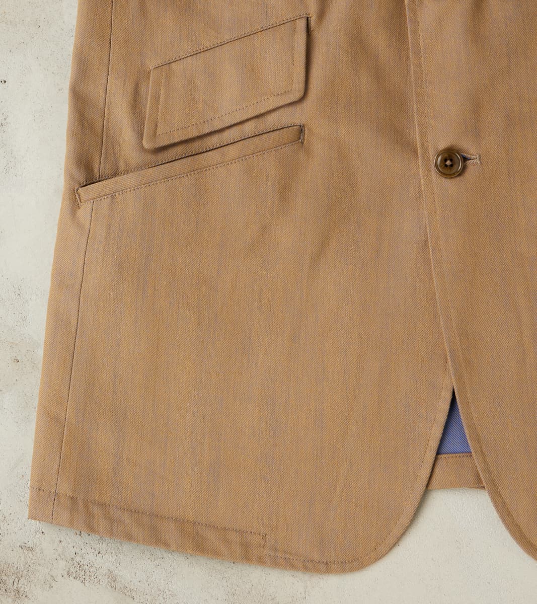 Single Breasted 2-Button Jacket - Cotton Recycled Polyester Twill - Khaki